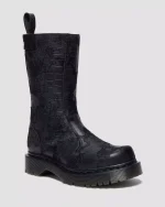 REJENA Hair On Croc Emboss Leather Boots