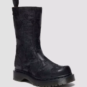REJENA Hair On Croc Emboss Leather Boots