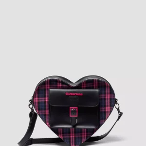 HEART BACKPACK PINK TARTAN LEATHER HEART BAG