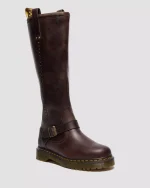 Anistone Knee High Crazy Horse Leather Biker Boots
