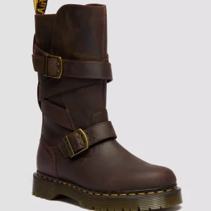 Anistone Two Strap Tall Crazy Horse Leather Biker Boots